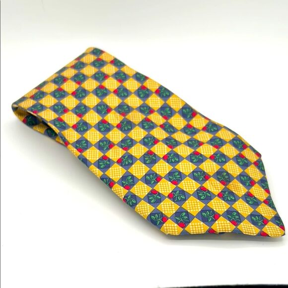 Liberty of London Yellow and Blue floral Silk Tie - Picture 1 of 4